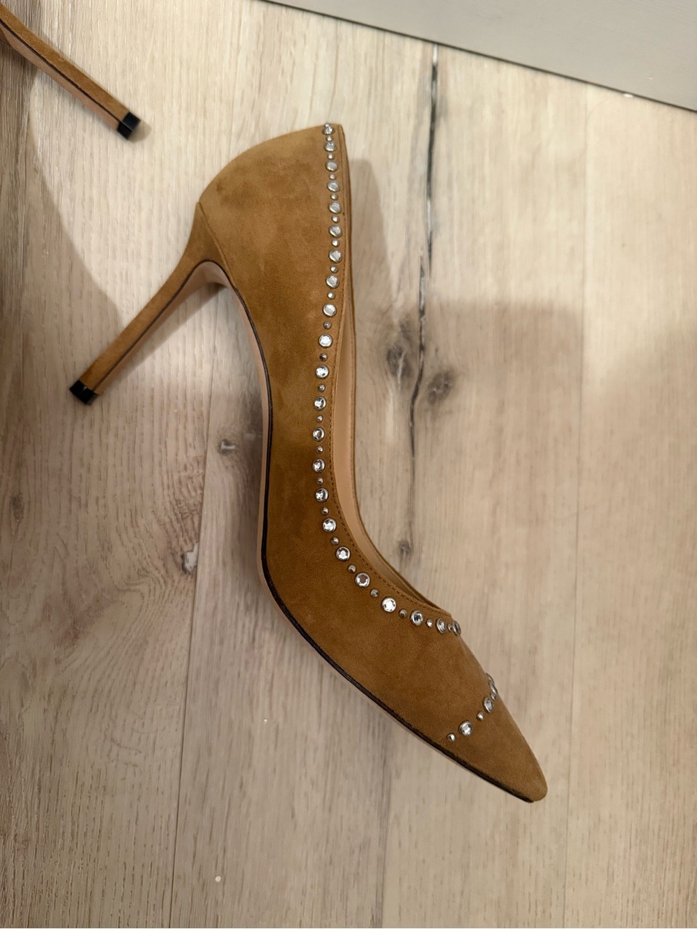 Jimmy Choo Tan Suede Studded Pointed Pumps - Picture 3 of 5